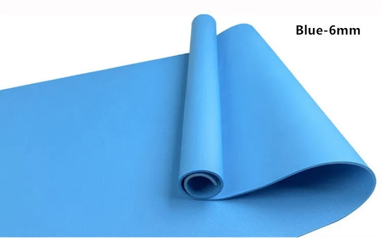 EVA yoga mat in blue with anti-skid surface, showing 173 cm length and 61 cm width dimensions