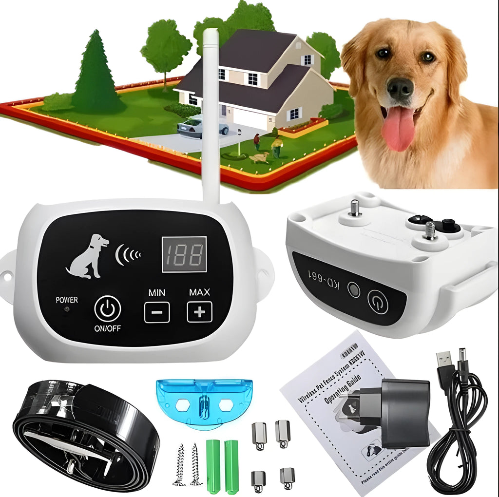 Wireless electronic dog fence with receiver collar, 500 metre radio signal range, white or black