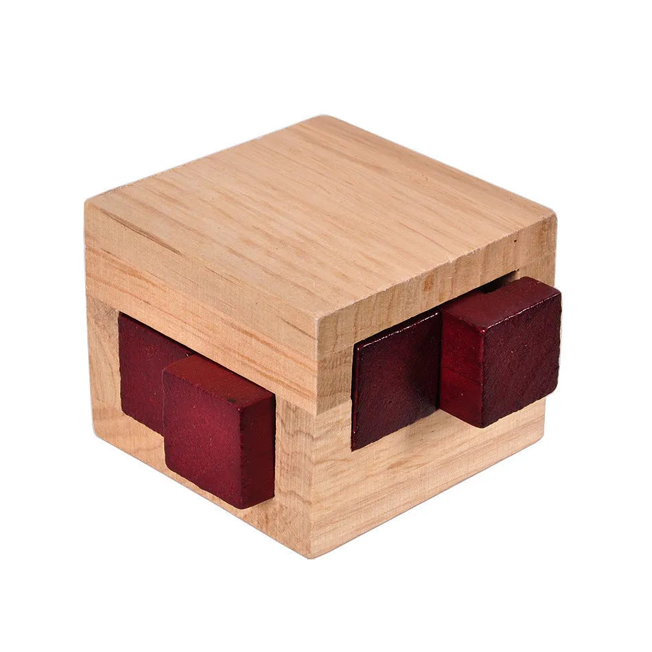 Wooden Kongming lock puzzle 7x7x5.5cm for adults and seniors, colour option A