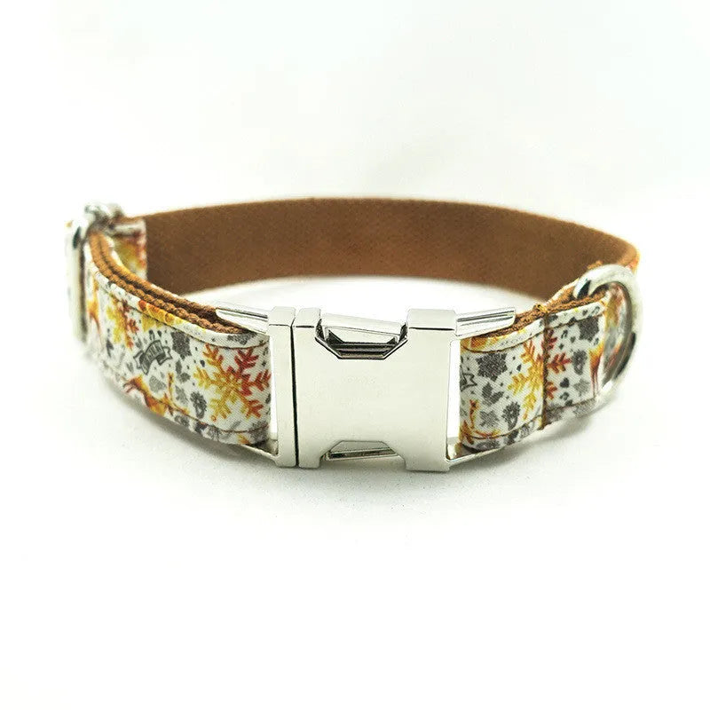 Golden Christmas polyester pet collar in XS to XL sizes for dogs and cats