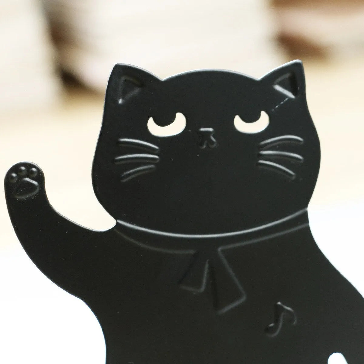 Cartoon cute music cat iron desktop book stand in black or white, 2-piece pack