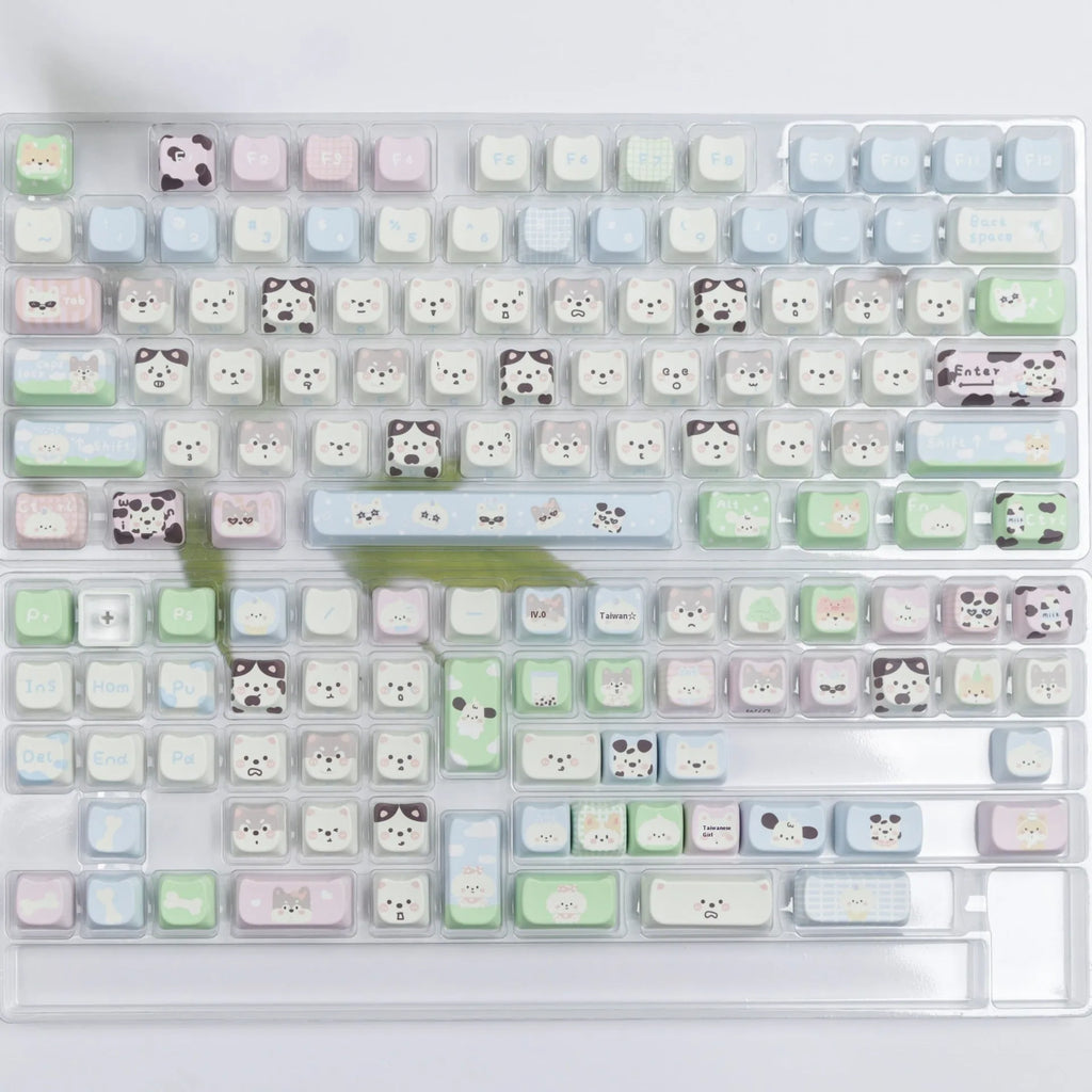Full set of 26 PBT key caps with cute puppy designs for mechanical keyboards