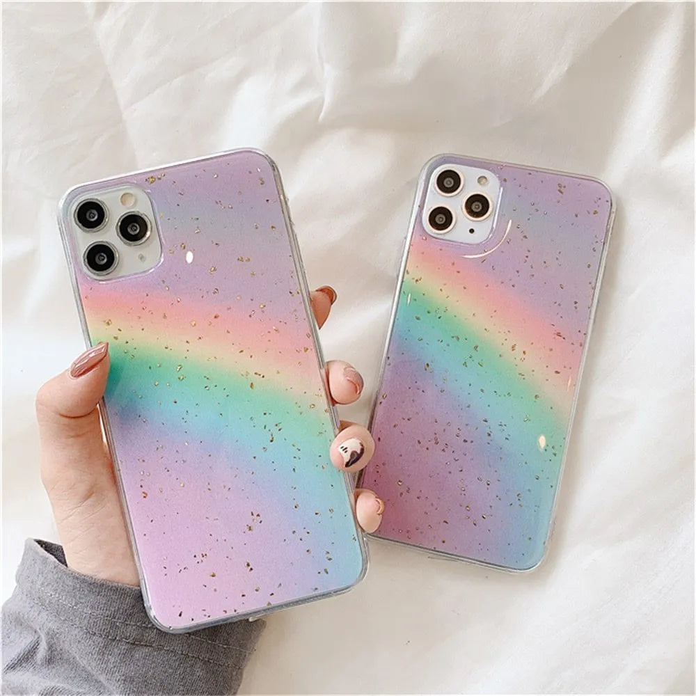 Rainbow gradient phone case with Japanese Korean style stripes on TPU protective shell for iPhone