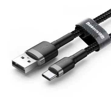 Android Micro USB charging cable with woven nylon braiding in grey black colour