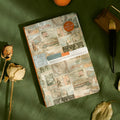 Carving Time A5 kraft paper mood notebook open to show retro illustrations, available in blue, coffee, or red.