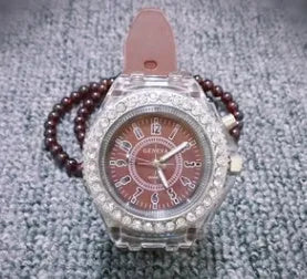 Women's LED luminous quartz watch with silicone strap and 43mm round dial