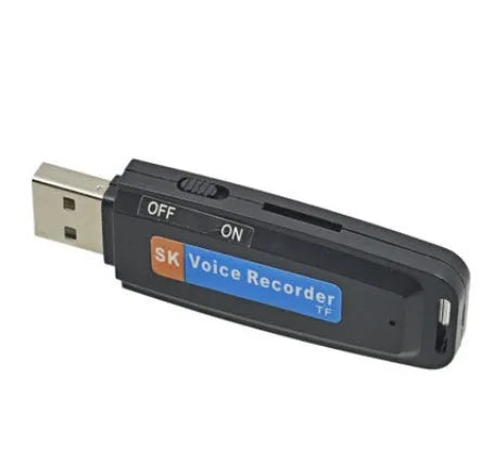 Black and white creative USB flash drive with voice card function showing compact plastic design.