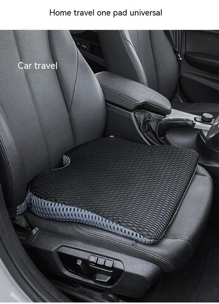 Memory foam car cushion with strap attachment in black, grey and milky white colours