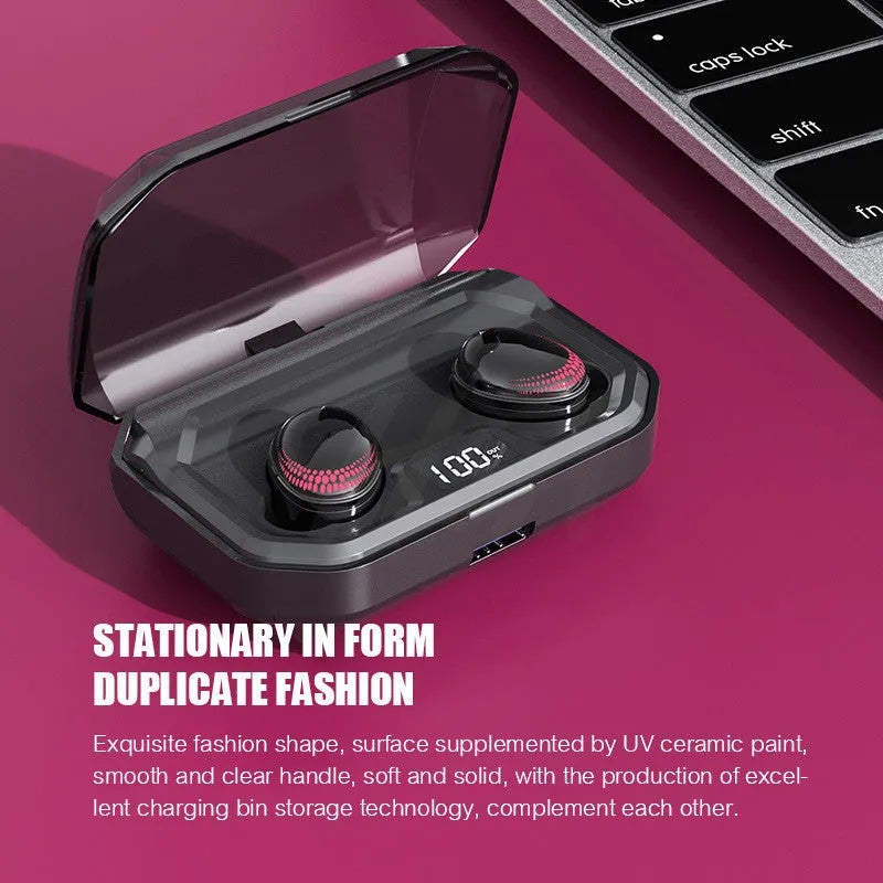 Black X10 Bluetooth Headset with charging case showing 150x100x40mm dimensions and earpieces