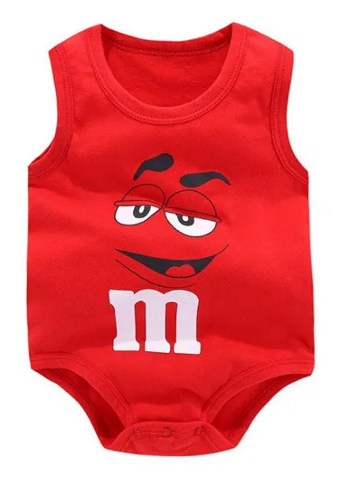 Sleeveless cotton baby romper bodysuit with cartoon character pattern in blue