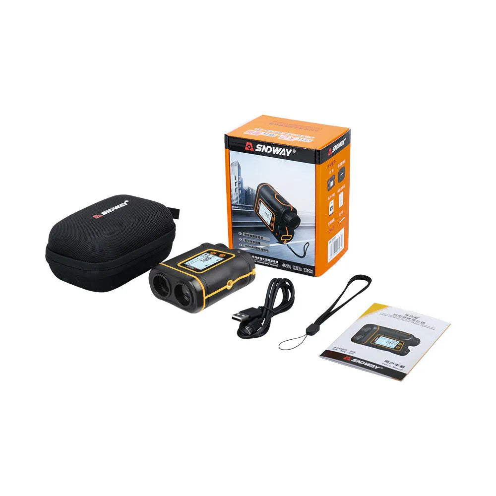 Outdoor handheld golf rangefinder with 1500m measuring range and compact design for accurate distance calculations