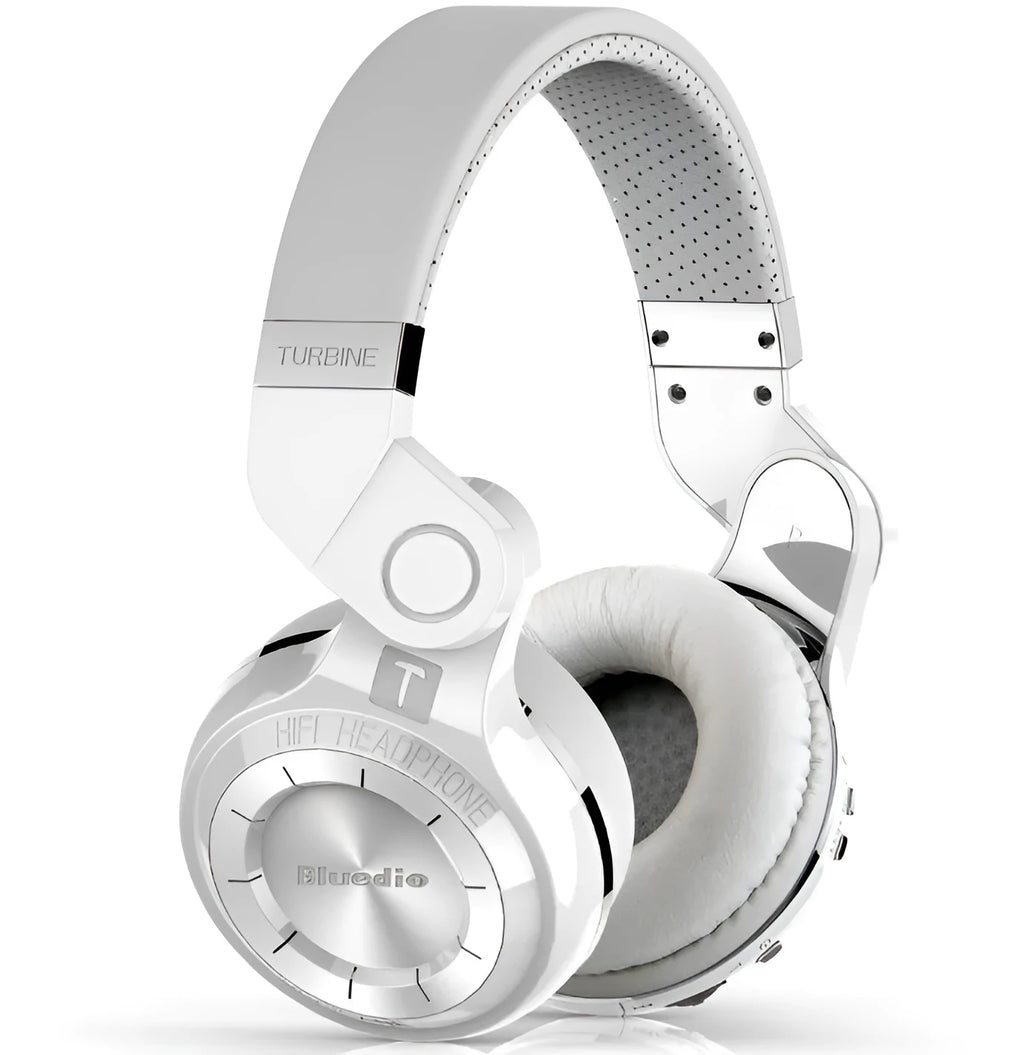 Black and white Blue String T2 Smart Edition 4.1 folding Bluetooth over-ear headset.