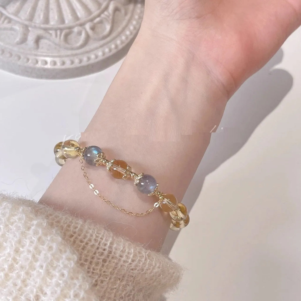 Chinese-style crystal bracelet with moonstone design and 14K gilded electroplating