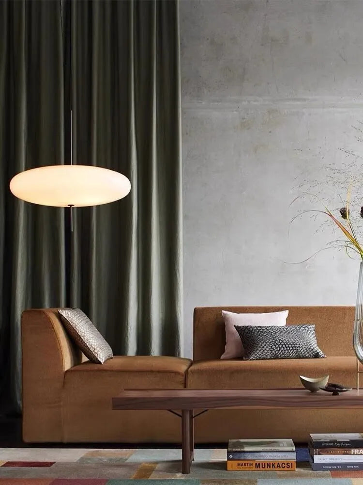 Nordic retro UFO-shaped designer chandelier ceiling light in black and white.