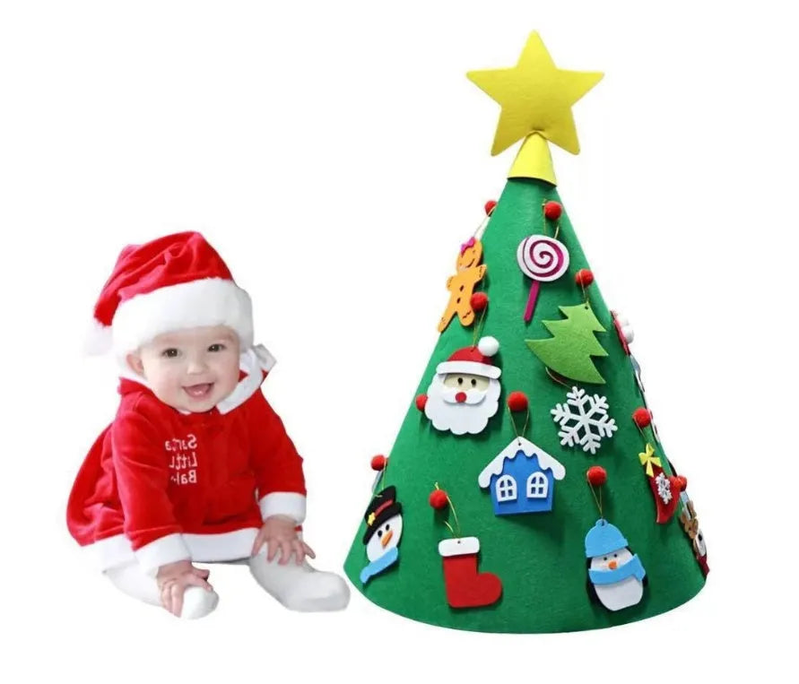 Felt Christmas tree DIY kit for children with three-dimensional tree pendant and puzzle elements