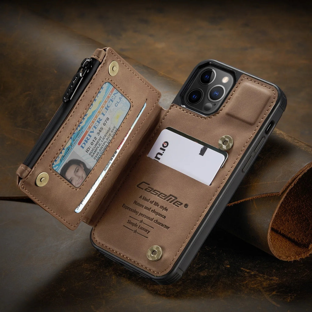 Black PU leather mobile phone case with anti-theft brush feature and detachable holster