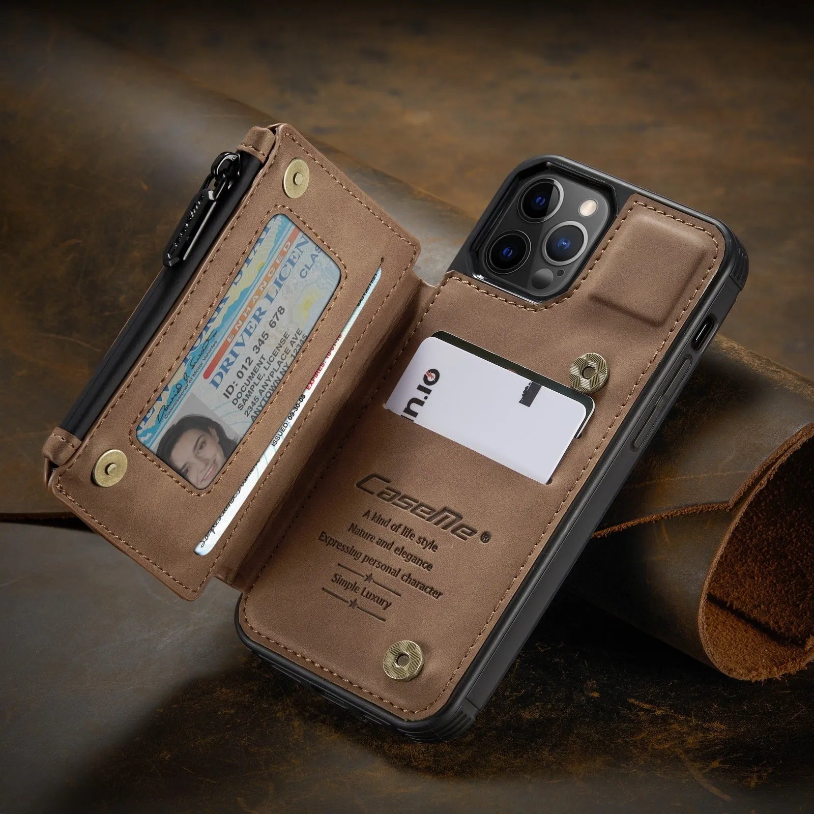 Black PU leather mobile phone case with anti-theft brush feature and detachable holster