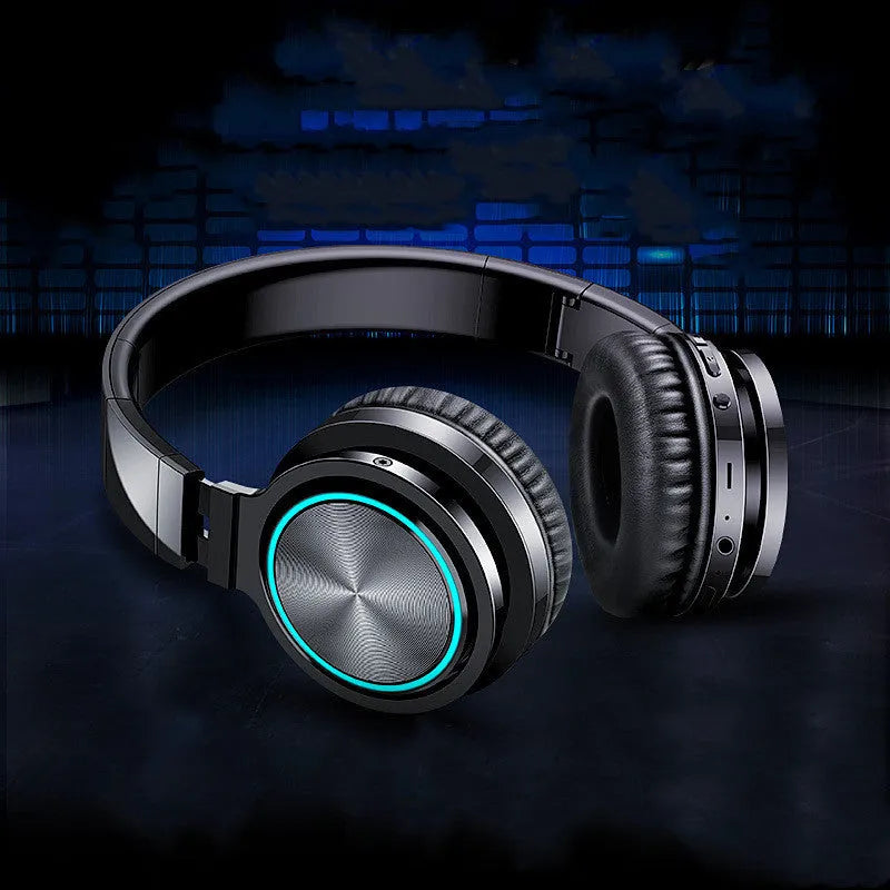 Folding wireless Bluetooth headset in black colour with head-mounted design