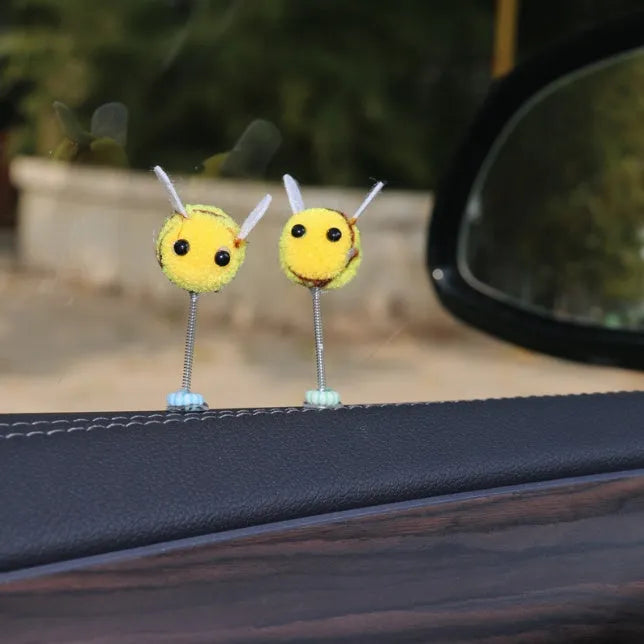 Swing Spring Bee car decoration: 3x3cm fur ball cartoon bee with adhesive backing