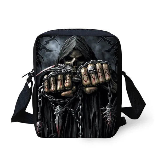 European and American Skull Children's Messenger Bag in medium size with character pattern and double straps