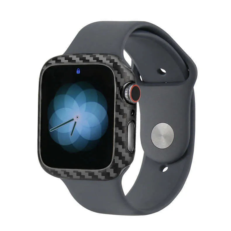 Apple Watch 4 half wrap leather case with carbon fibre accents in 44mm ultra-thin design