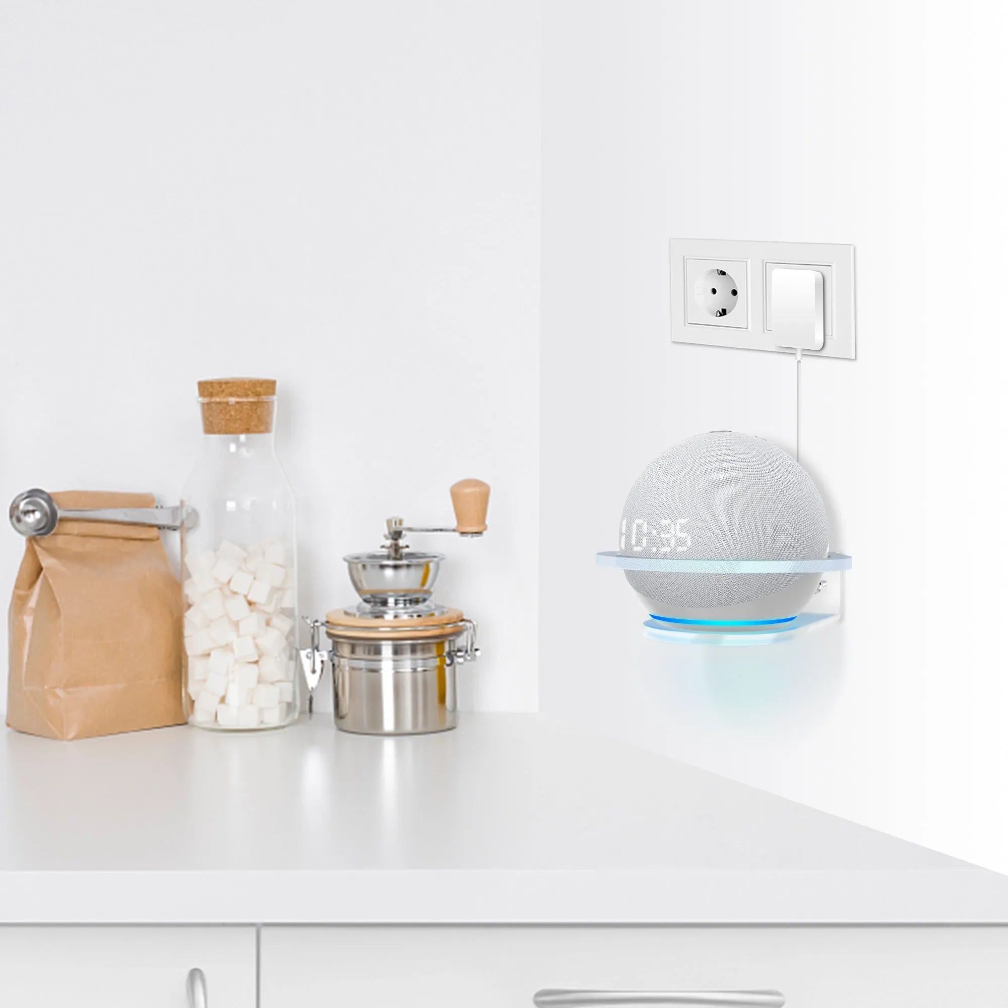 White plastic wall bracket for Echo DOT 4 speaker with easy two-hole installation