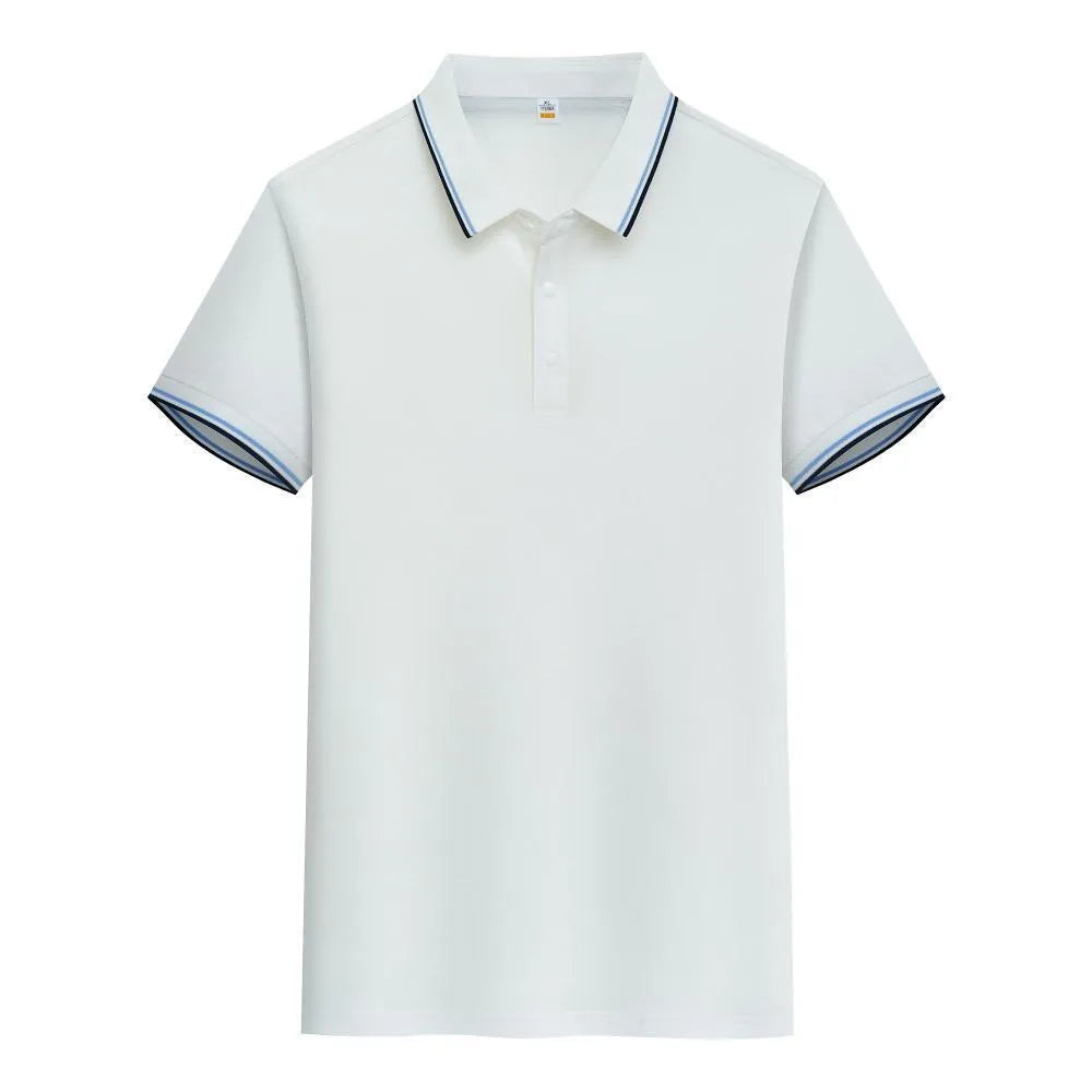 Men's pure cotton short sleeve polo shirt with lapel collar in business casual styling
