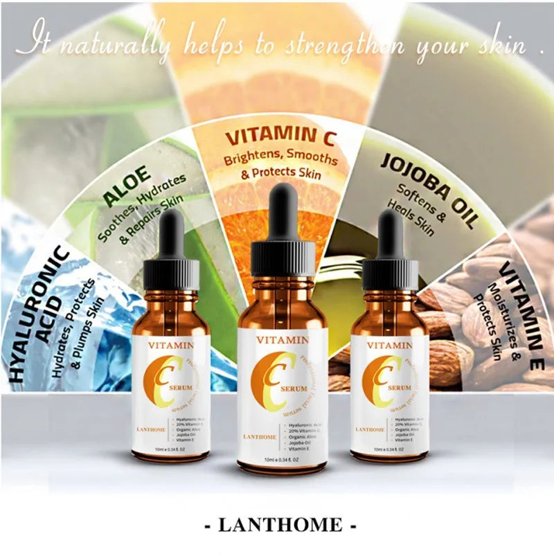 10ml bottle of Vitamin C and Hyaluronic Acid anti-ageing facial serum for brightening and moisturising.