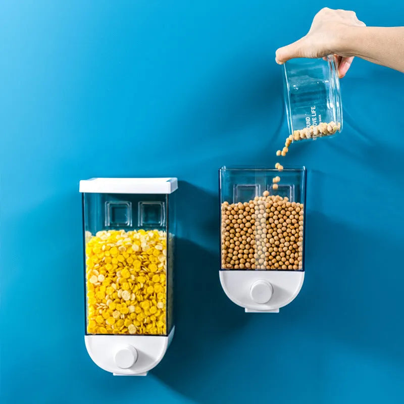 White wall mounted transparent ABS plastic cereal dispenser container for kitchen food storage