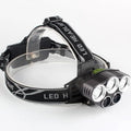 Fixed focus LED head torch with adjustable strap, waterproof construction, and push-button switch for outdoor use