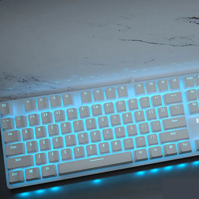 Girly pink mechanical keyboard with 104 keys showing green, black, or red switch options