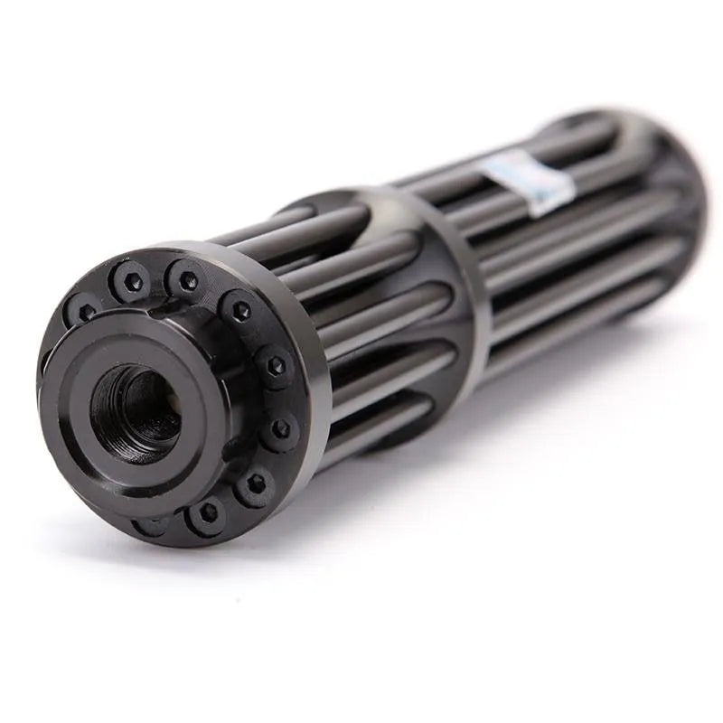 Black aluminium tactical flashlight with laser indicator and tail switch, 23mm diameter