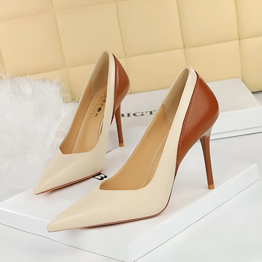 Retro style women's pointed toe stiletto heel pumps with super high heels for banquet wear