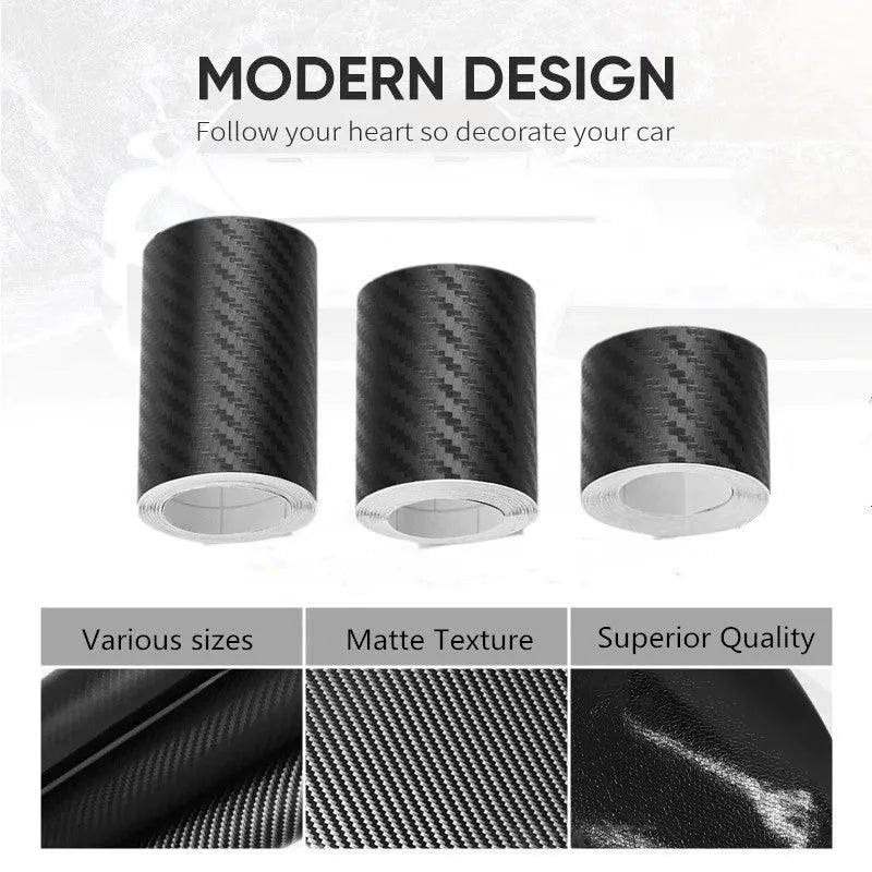 Matte carbon fibre roll for car door sill protection showing 3D pattern texture