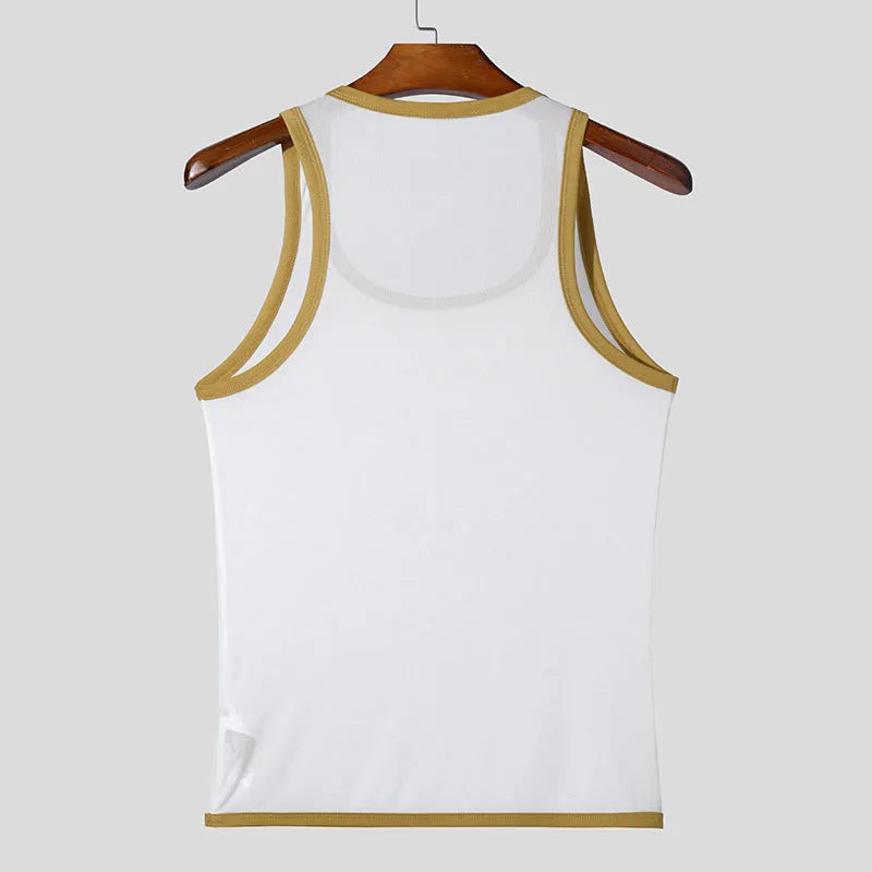 Men's black mesh fitness vest with straight hem design for sports wear