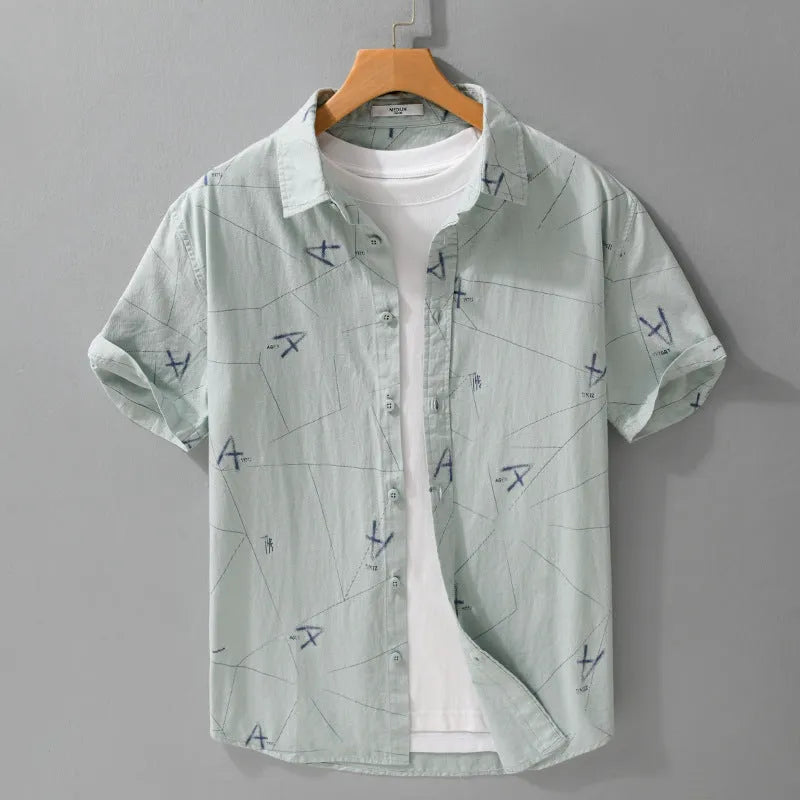 Pure cotton short sleeve shirt in loose cardigan style available in light green, light pink and white colours