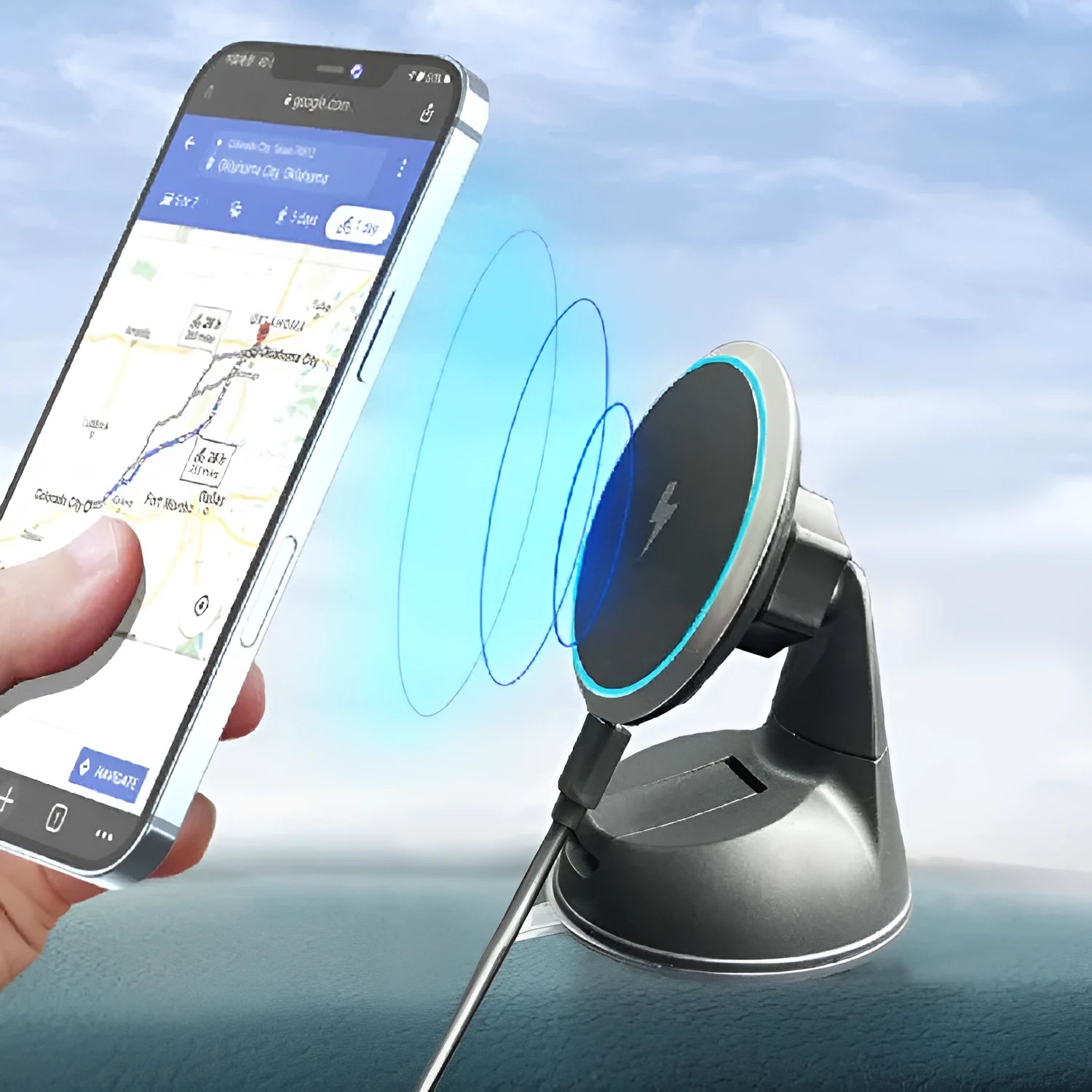 15W magnetic wireless car charger with air vent clip bracket.