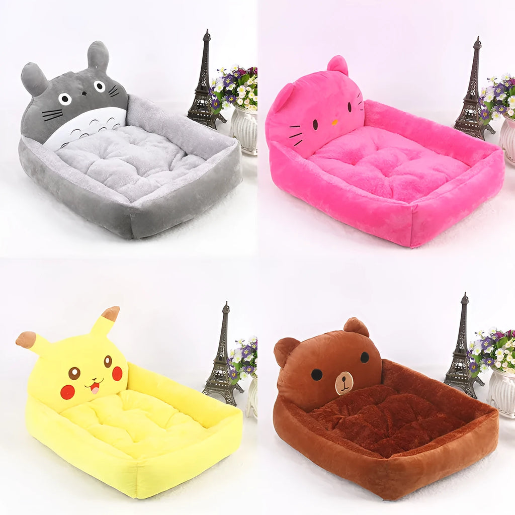 Washable cartoon pet bed with raised edge for small dogs and cats in navy blue colour
