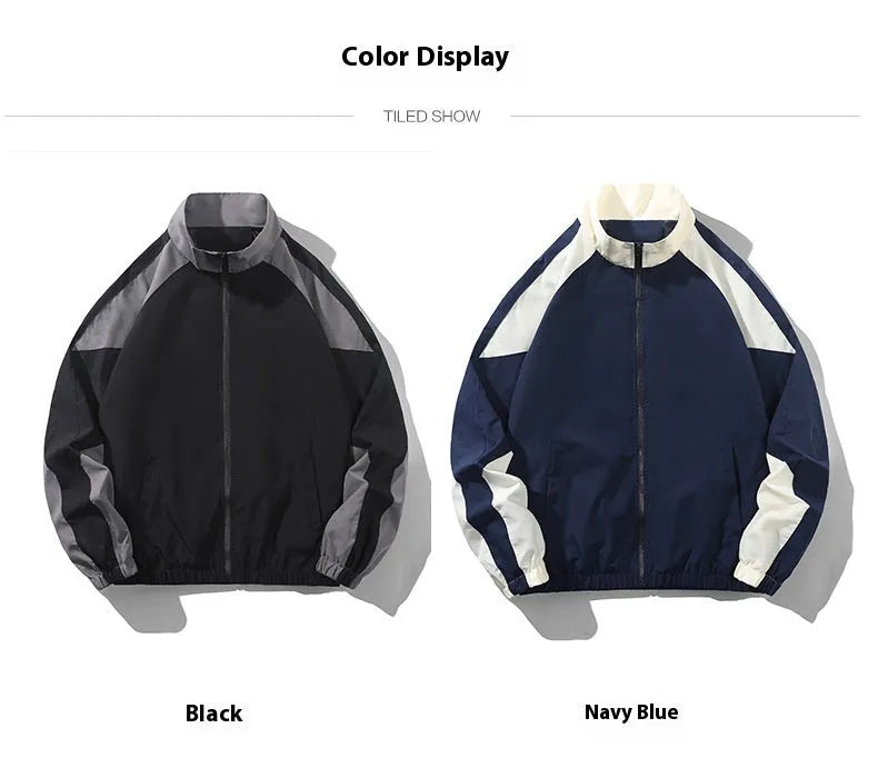 Men's black casual jacket with stitching contrast detail and side seam pockets, shown front view