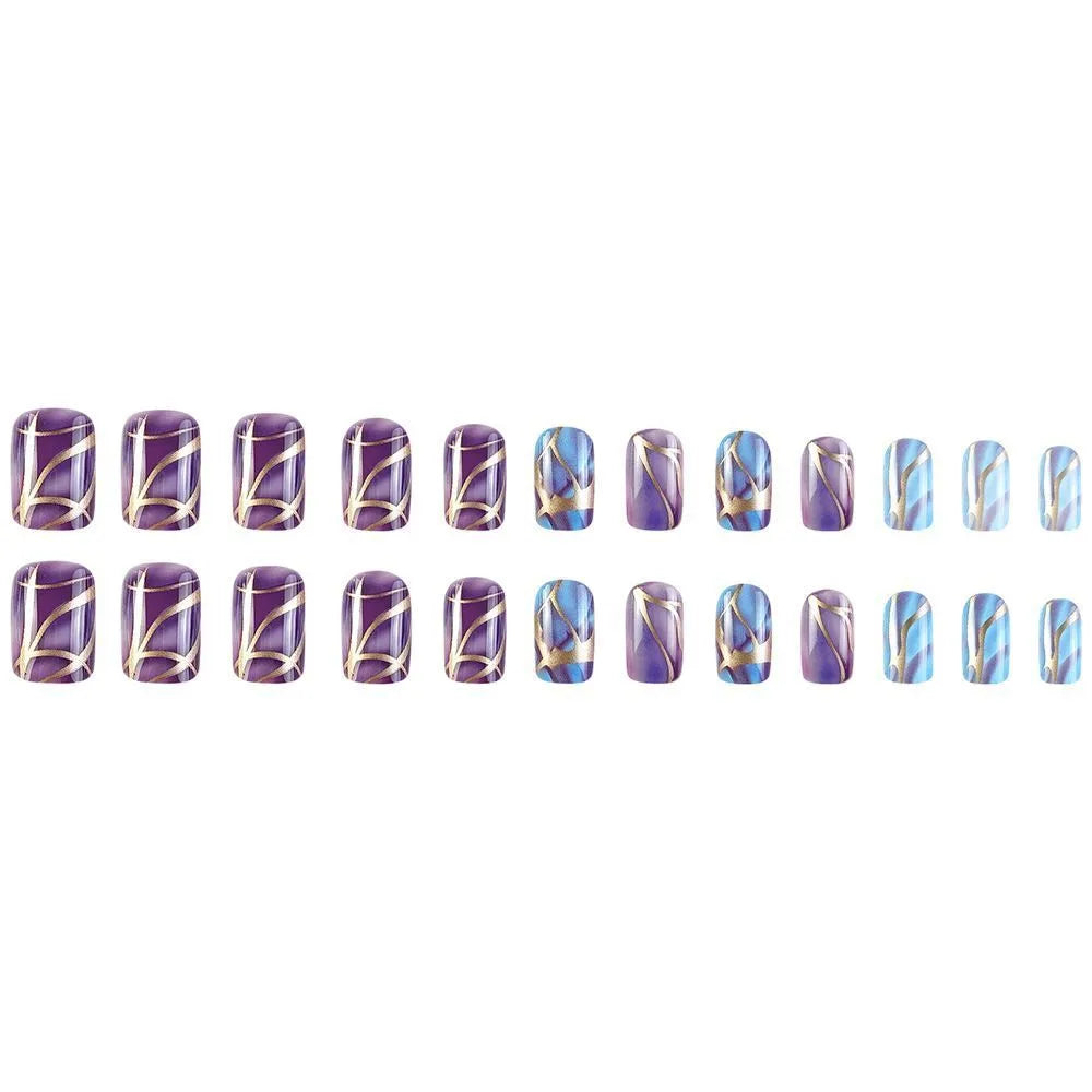 Purple striped nail stickers with European and American style medium length design