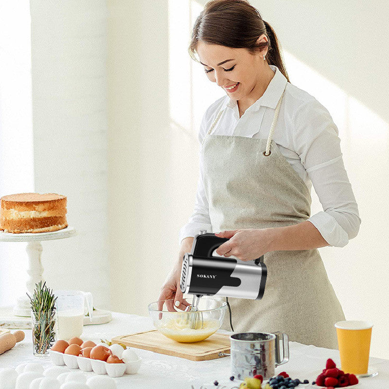 800W handheld electric whisk with 5-speed settings for efficient mixing and whipping, featuring stainless steel beaters and ABS construction measuring 26x19cm for kitchen tasks