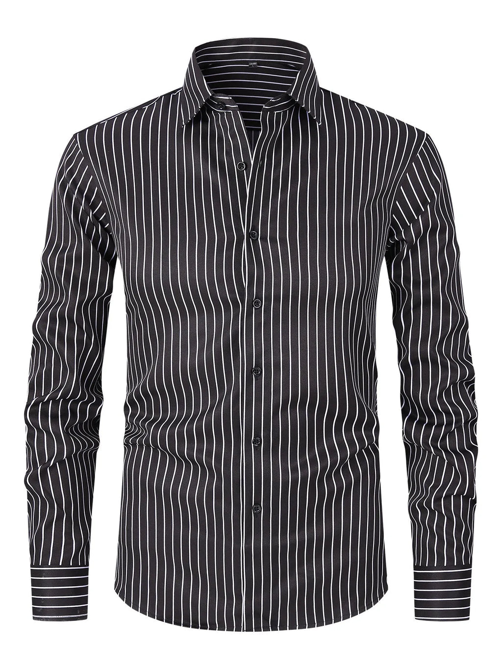 Men's striped long sleeve shirt with slim fit design in polyester blend fabric for business formal wear
