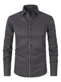 Men's striped long sleeve shirt with slim fit design in polyester blend fabric for business formal wear