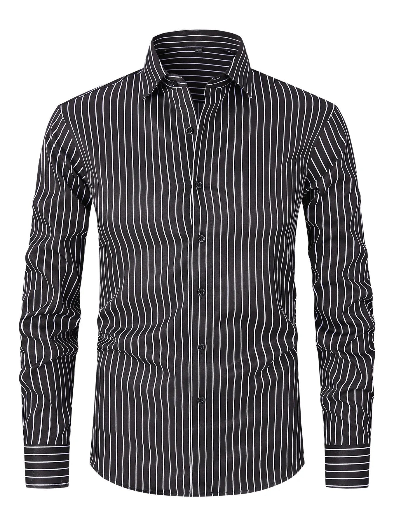 Men's striped long sleeve shirt with slim fit design in polyester blend fabric for business formal wear