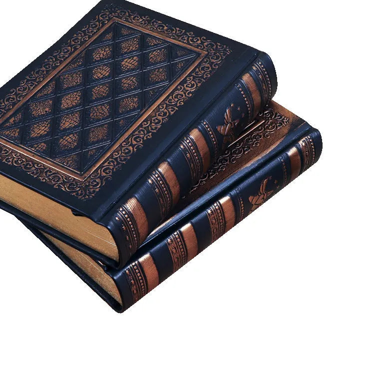 Embossed faux leather notepad with three-dimensional cover design in bronze colour showing thick pages