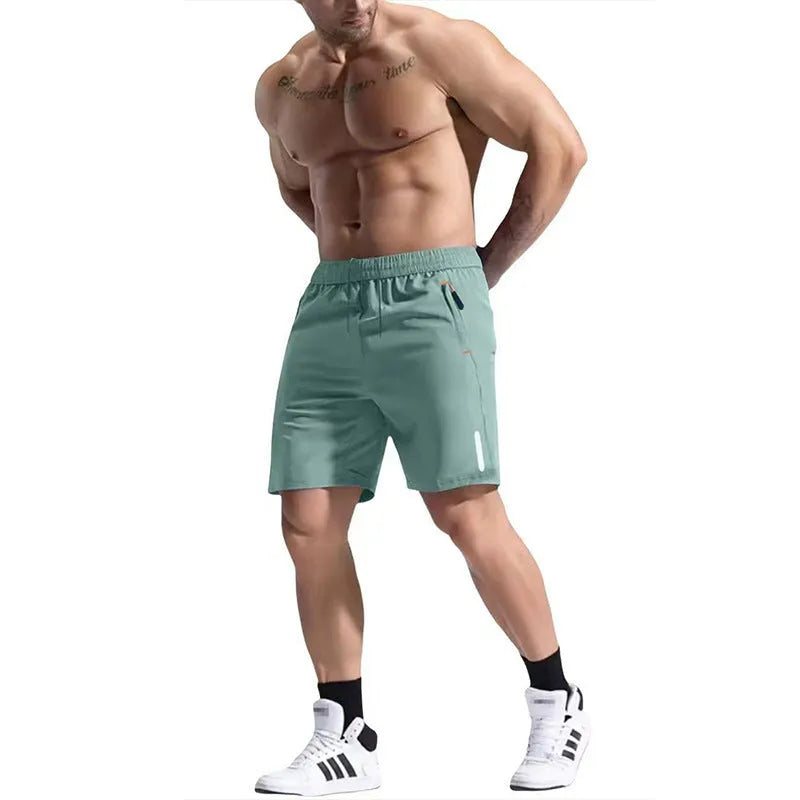 Men's elastic waist sports shorts in army green colour, made from bamboo fibre fabric for summer wear