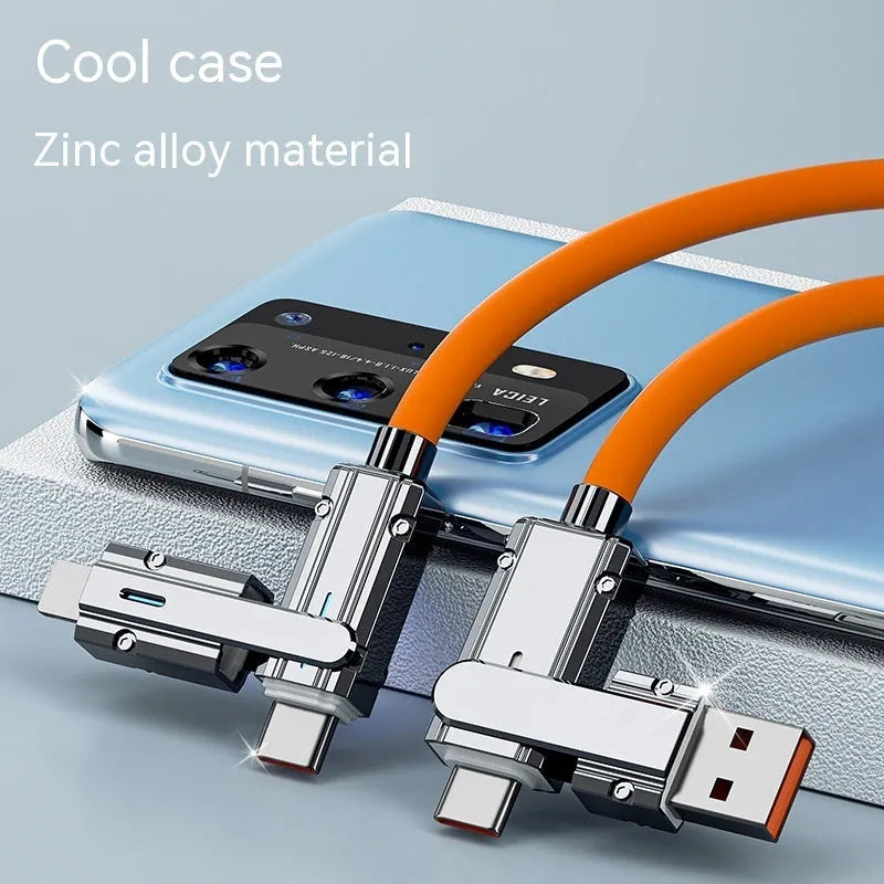 Fast charge mobile phone cable with zinc alloy connectors in orange colour, length 1 metre.