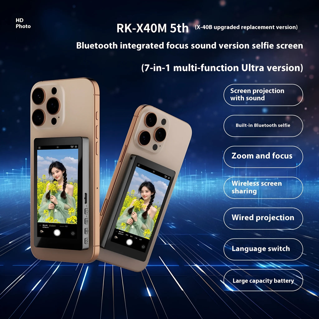 X40M Audio Zoom black magnetic mobile phone projector showing dimensions and USB port