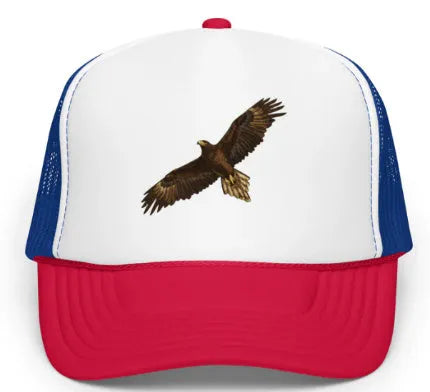 Red Sponge Hawk baseball cap with dome crown, polyester fabric, and embroidered printed detail