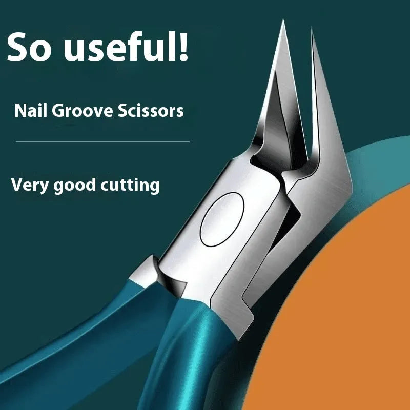 Anti-splash portable plastic case open to show stainless steel nail grooming tools in brown, white, and green.